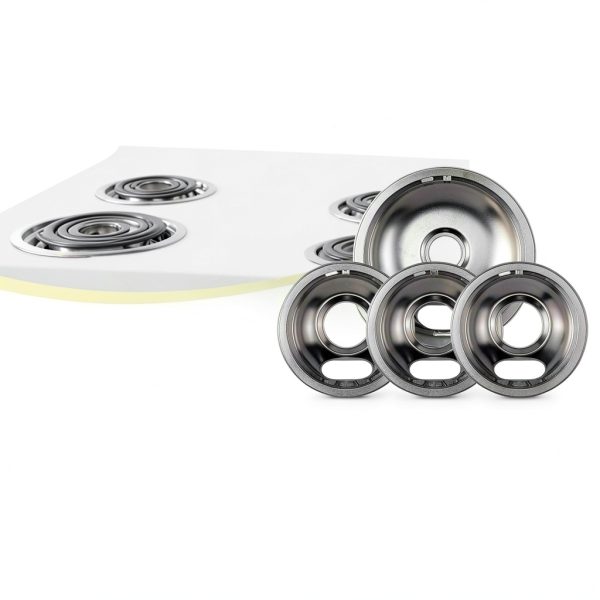 Blutoget Chrome Drip Pans Kit for Whirlpool Electric Range – 8" & 3×6"-2