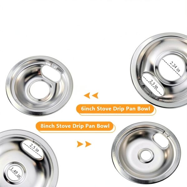 Blutoget Chrome Drip Pans Kit for Whirlpool Electric Range – 8" & 3×6"-1